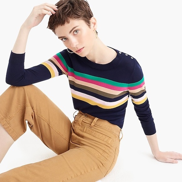 New J.Crew Tippi Sweater In Multi-Stripe, Navy Bright Multi Color Sweater, Small - Picture 2 of 6